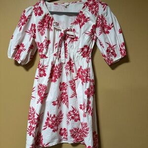 Floral Red and White Dress 100% Cotton size Small
